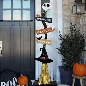 Halloween Decorations -Lighted Wooden Witch’s Broom for Indoor Outdoor